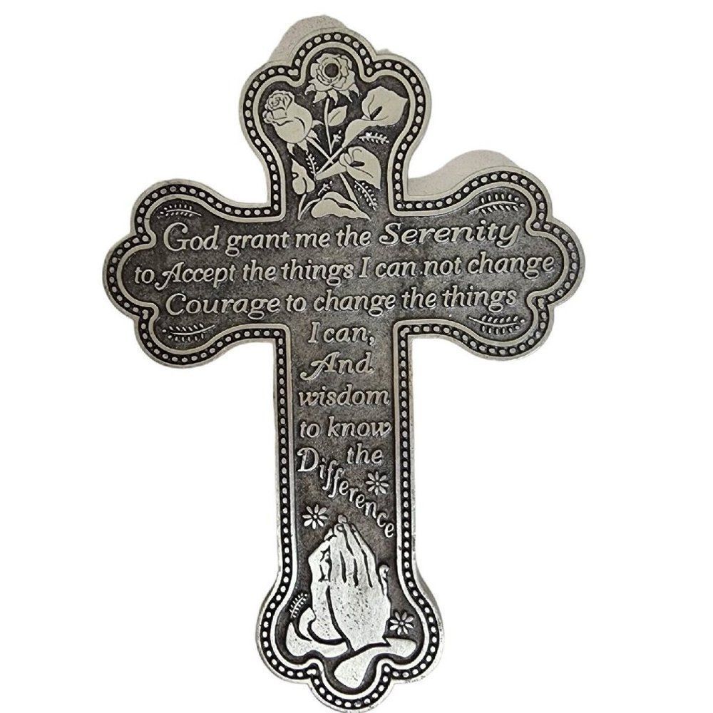 Vintage Camco Pewter Cross Wall Hanger Serenity Prayer Silver Tone 5.5" X 4"